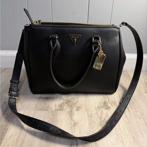 GUESS Black Satchel with Gold Accents